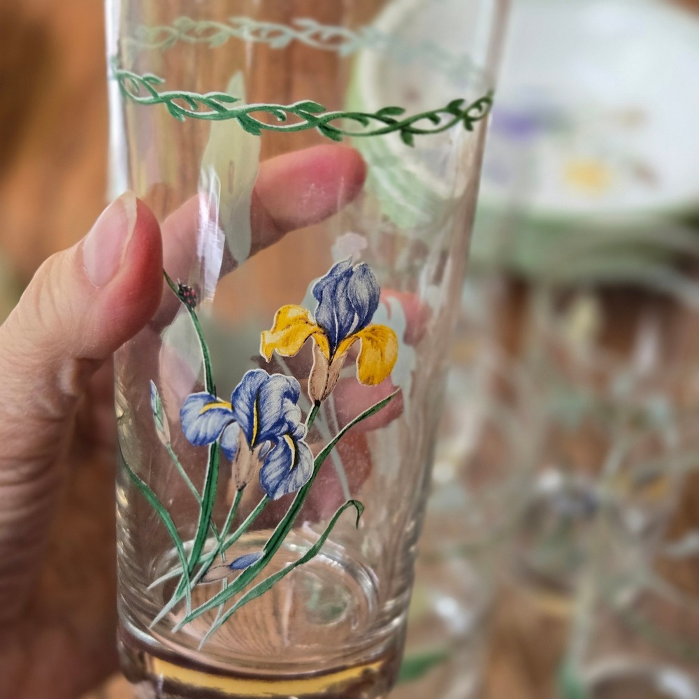 Studio Nova Garden Bloom Water Glass Tumblers Set of 5 Floral Iris Calla Lily - Picture 2 of 6